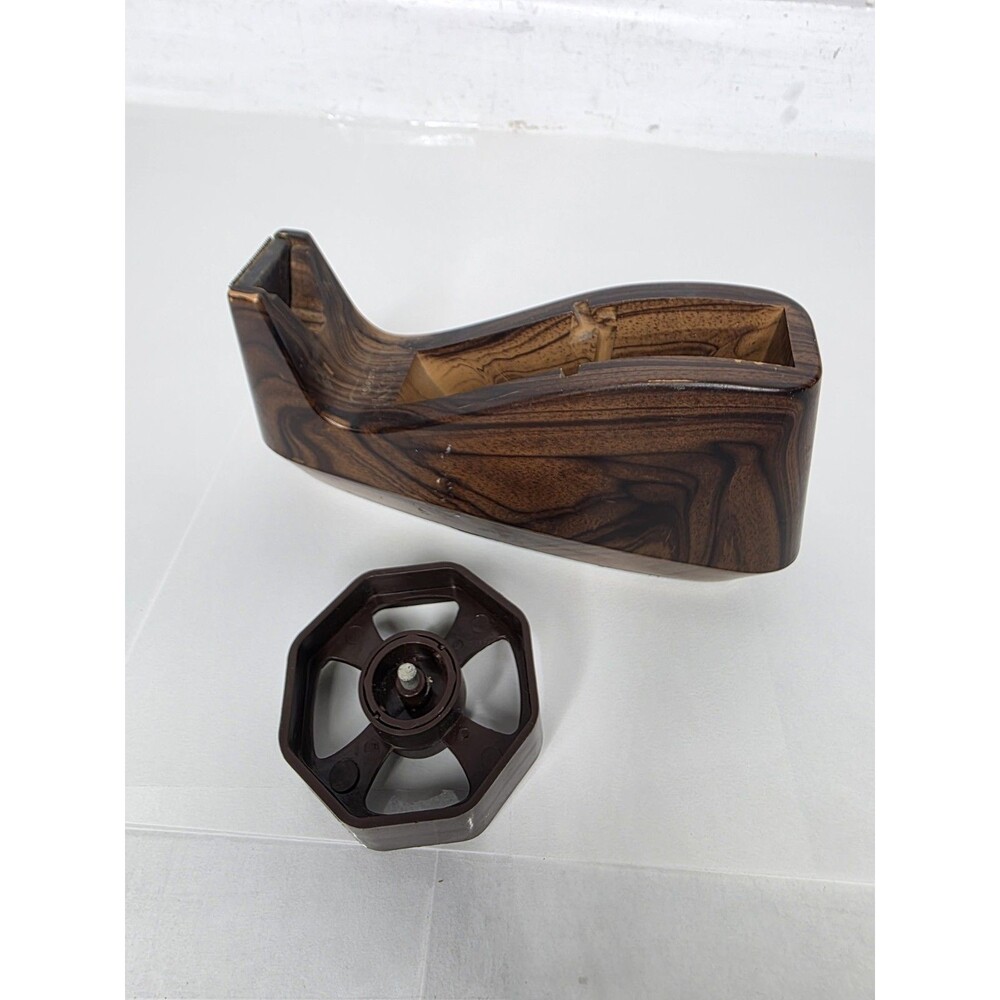 Vintage Mid Century LION Tape Dispenser Brown Faux Wood Large Heavy Duty Japan